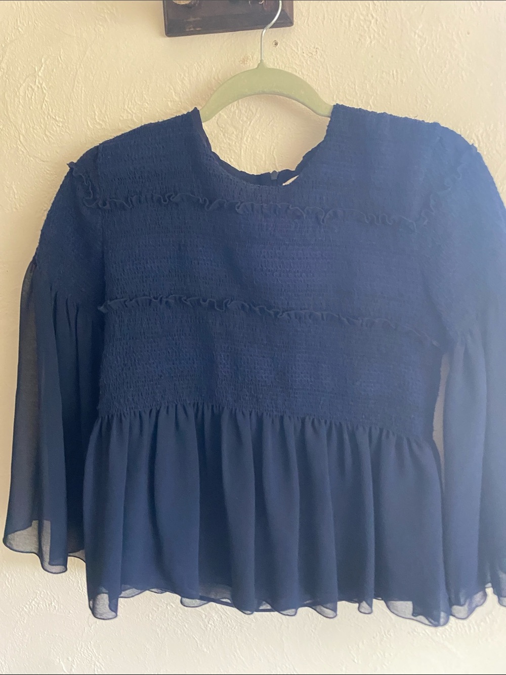 See By Chloe Navy Smocked Peplum Blouse